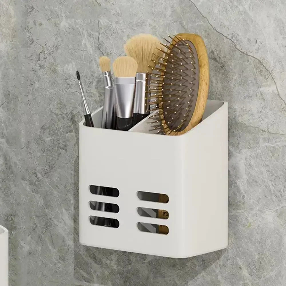 porte accessoires mural adhésif blanc gris moderne organisateur brosses cheveux maquillage toiletté