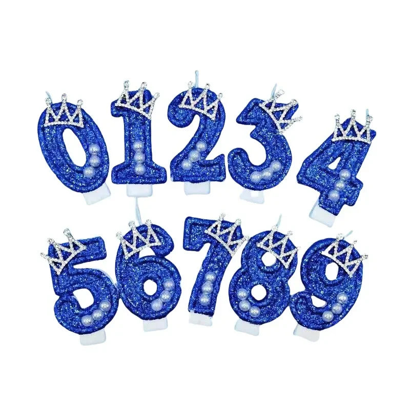 bougies chiffre anniversaire bleu pailleté décoratives festives crochet couronne numérotées grande taille