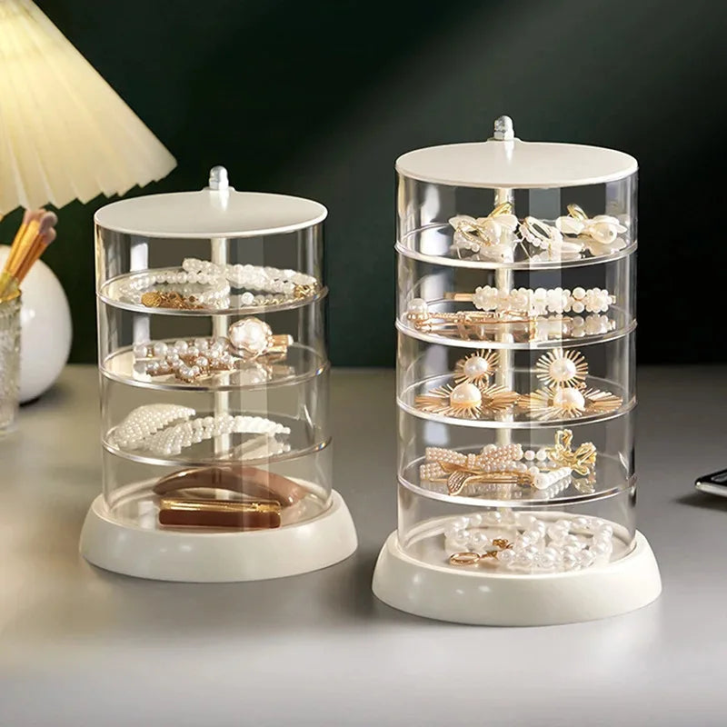 boîte bijoux rotative transparente moderne rangement clips élastiques bracelets cheveux minimaliste blanc