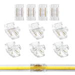 connecteur angle droit 90 degrés ruban led cob clips fixation pression transparent blanc