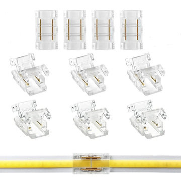 connecteur angle droit 90 degrés ruban led cob clips fixation pression transparent blanc