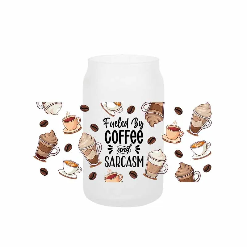 autocollants transfert motif coeurs boissons cartoon transparent opaques tasses croissants glaces bouteille verre couvercle