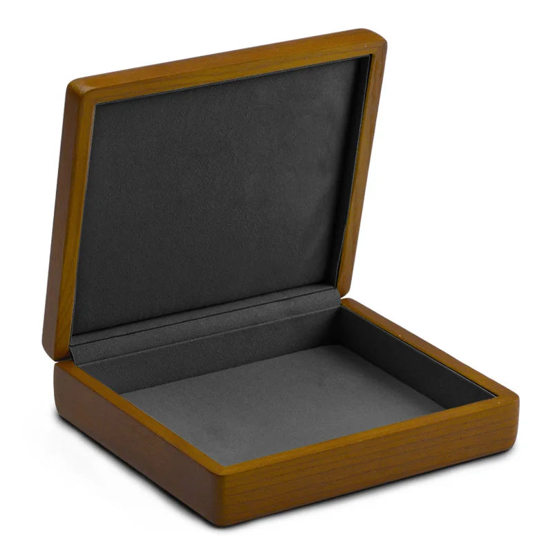 boîte bijoux bois marron clair classique rangement anneaux simili cuir 16x18cm