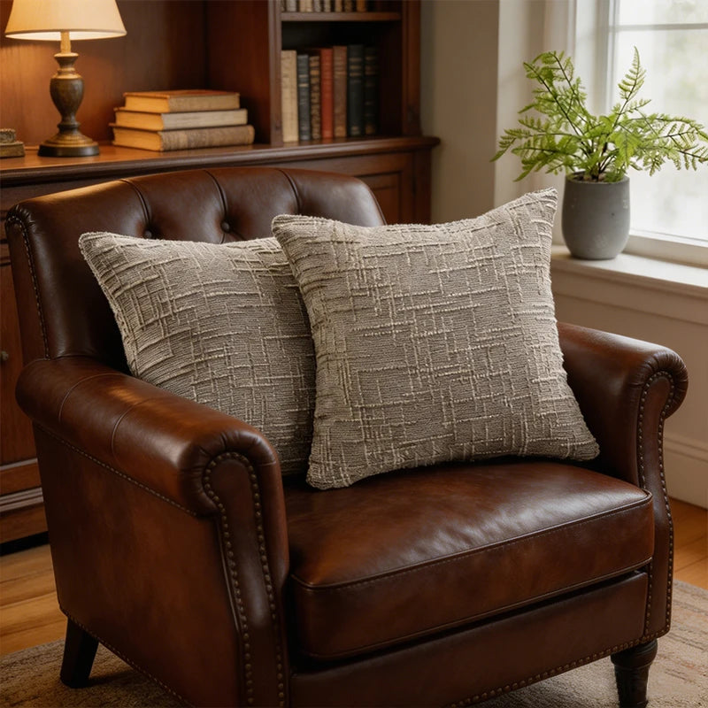 housses coussin texturées polyester géométrique moderne bohème gris beige respectueux environnement opaques