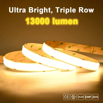 Ruban LED COB 3 rangées flexible éclairage linéaire décoration intérieure