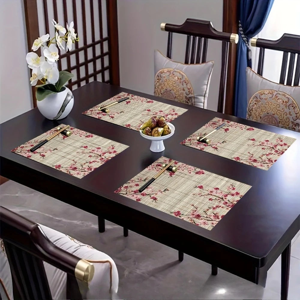 tapis table moderne fleurs cerisier texture bambou printemps saint valentin beige rose