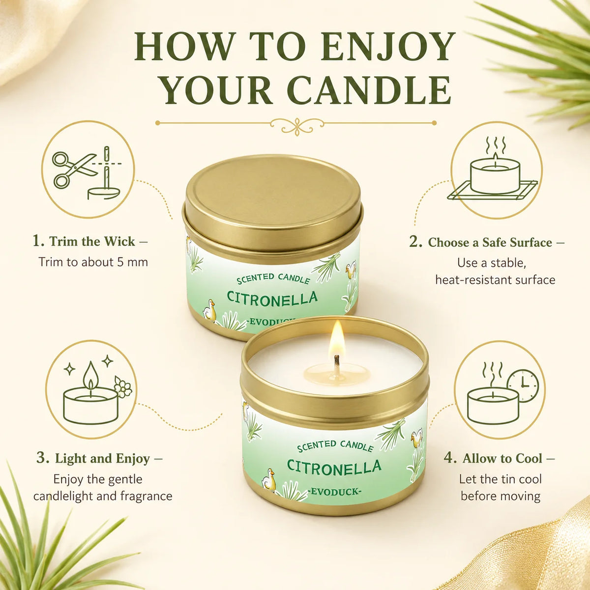 bougie parfumée citronnelle motif floral blanc vert clair contemporain coton boîte métallique patio jardin