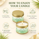 bougie parfumée citronnelle motif floral blanc vert clair contemporain coton boîte métallique patio jardin
