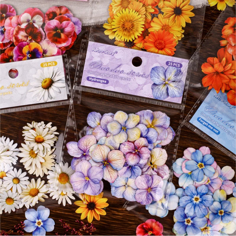 autocollants fleurs multicolores artificielles réalistes opaques paquets 25 pièces chaque journal collage decoration