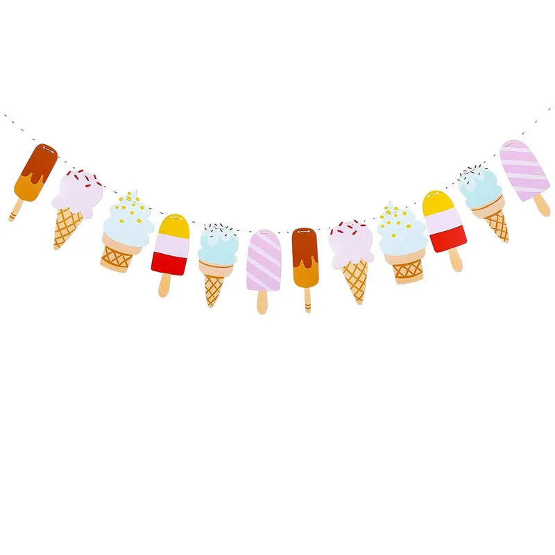 décoration gâteau anniversaire cones glace glitter rose bleu blanc carton cartoon pique bois