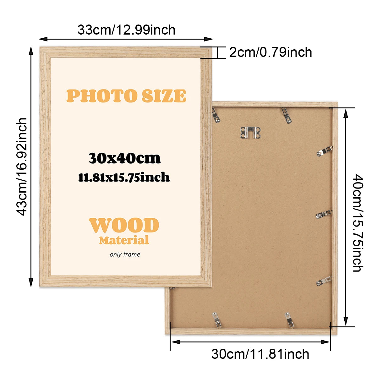 cadre photo moderne bois noir beige acrylique transparent clips ressort 30x40cm support emballage