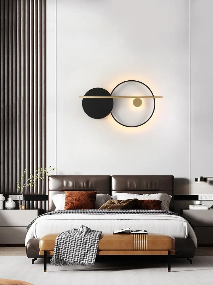 lampe murale moderne minimaliste noir blanc doré géométrique fixée mur sphères cercles barre translucide