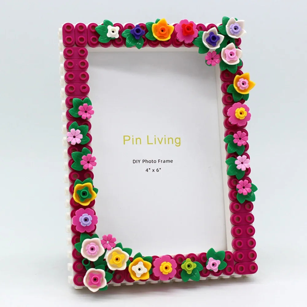cadre photo floral transparent diy enfantin couleurs vives rose fuchsia vert orange violet