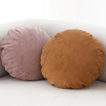 housse coussin ronde velours côtelé rayures horizontales décoration canapé salon moderne rose pâle
