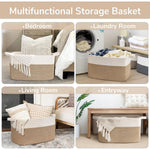 panier rangement tissé polyester pliable beige blanc rayures horizontales moderne rustique
