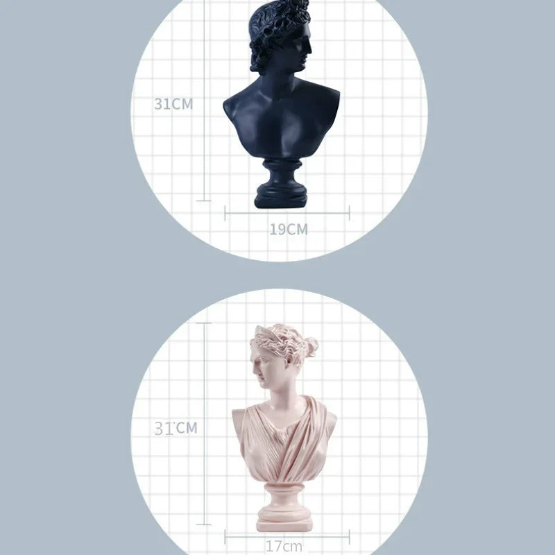 statue antique féminine résine bleu foncé rose clair classique moderne buste décoration maisonscrição acrílica