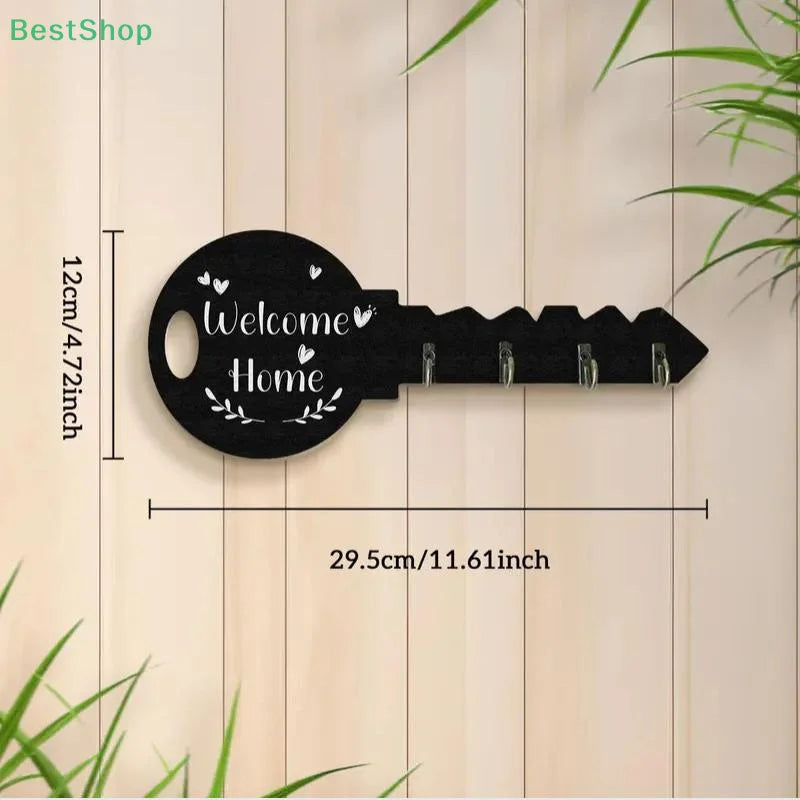 porte clés mural moderne motif bienvenue accrochage couleurs noir blanc texture bois