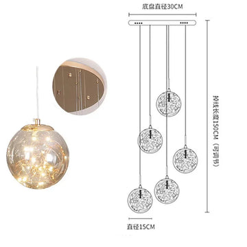 lustre suspension moderne verre transparent brillantes acier argenté luminaire escalier luxe