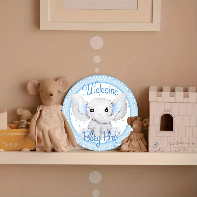décoration murale bébé éléphanteau bienvenue aluminium résistant 20x20cm aquarelle