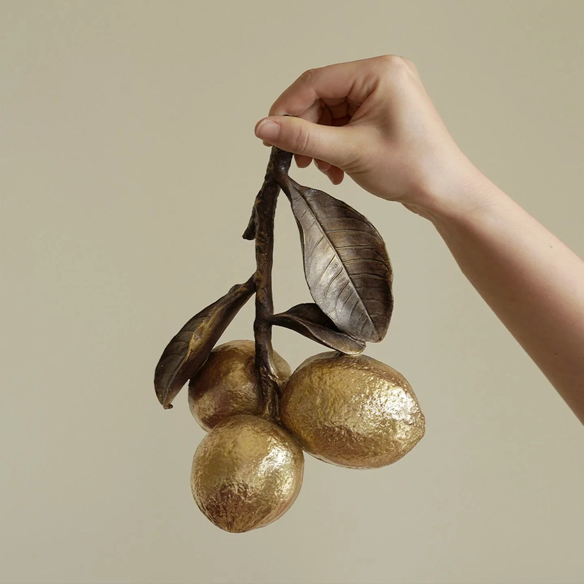 sculpture fruit lychee citronnier ornement décoration intérieure moderne citron bronze feuilles rouge blanc