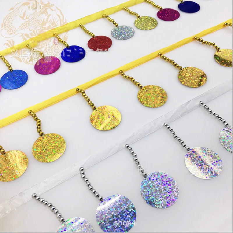 ruban decoratif sequins brillants fleurs artificielles bleu rouge noir or rose 10 yards opacite