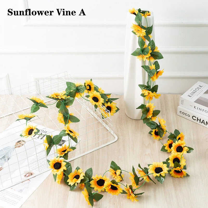 décoration maison guirlande fleurs tournesol artificielles jaunes vertes mariage anniversaireintérieur