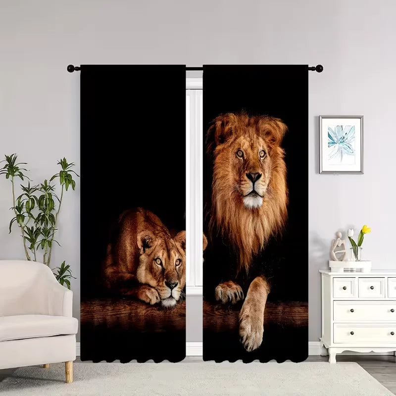 rideau lion lionne moderne 100 polyester noir marron beige 60x150CM 75x166CM 105x230CM 130x210CM