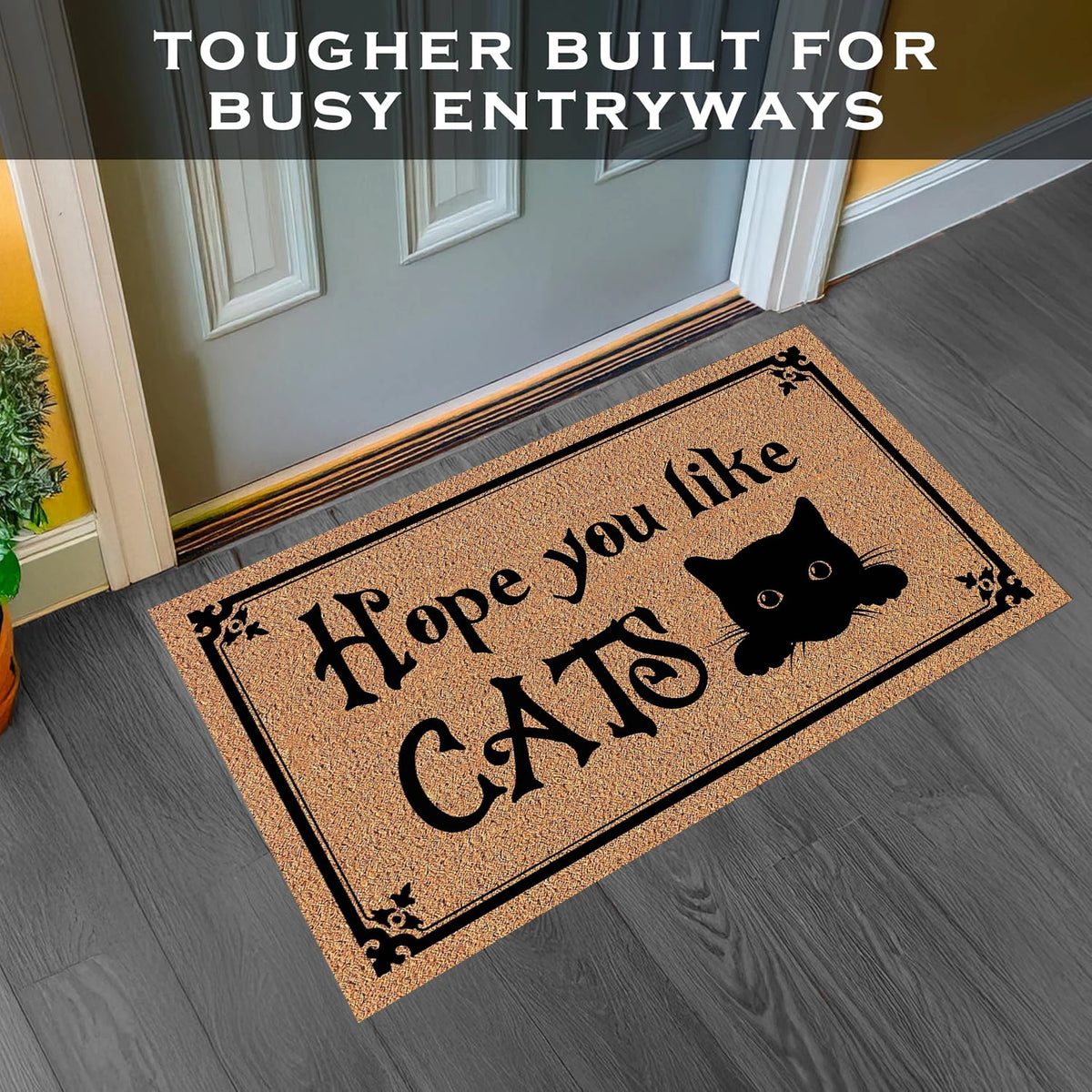tapis d'entrée caoutchouc antidérapant résistant antibactéries moderne hope you like cats marron noirextérieurintérieur