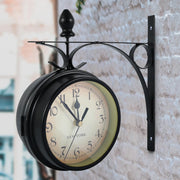 horloge murale vintage double face noir chiffres arabes transparente industrielle