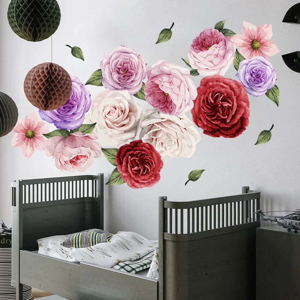 sticker mural floral aquarelle roses pivoines 20 pièces adhésif décoration romantique chambre salon