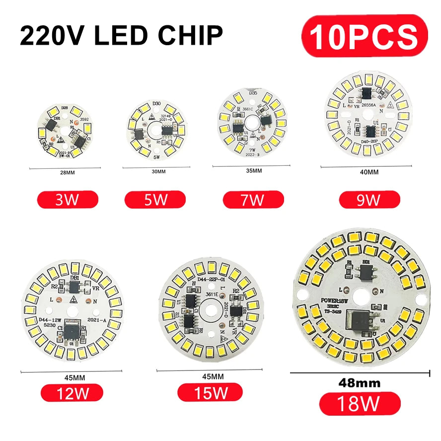 puces led 2835 blanc opalescent 3w 5w 7w 9w 12w 15w 18w ac 220v