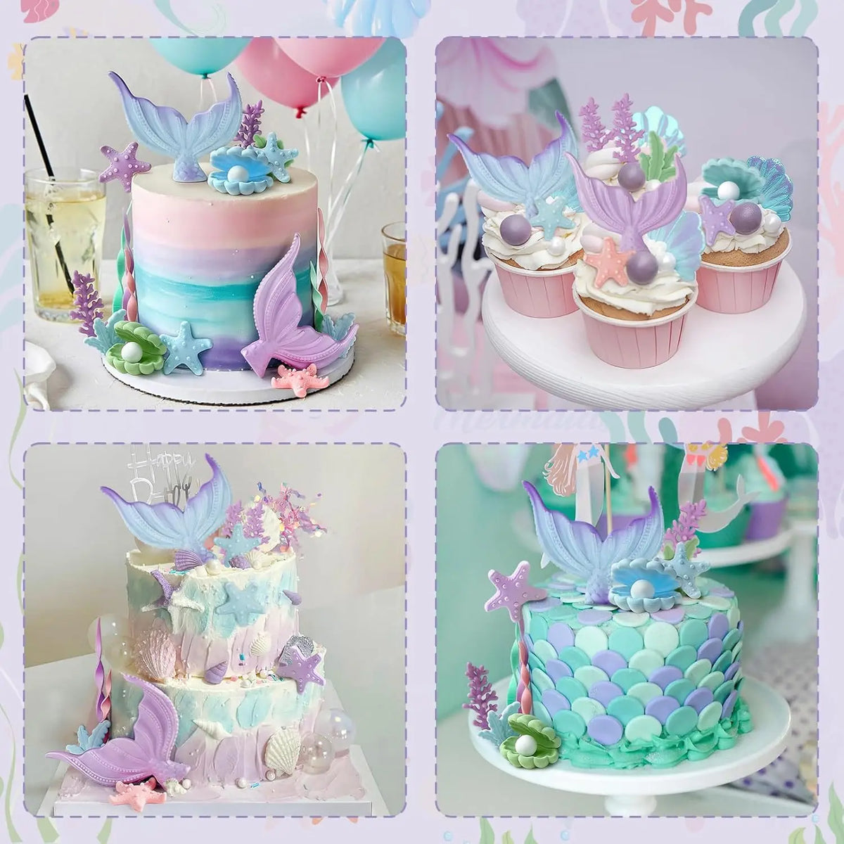 décoration gâteau sous marin sirène étoile mer algues coquillages anniversaire mariage baptême fêtes