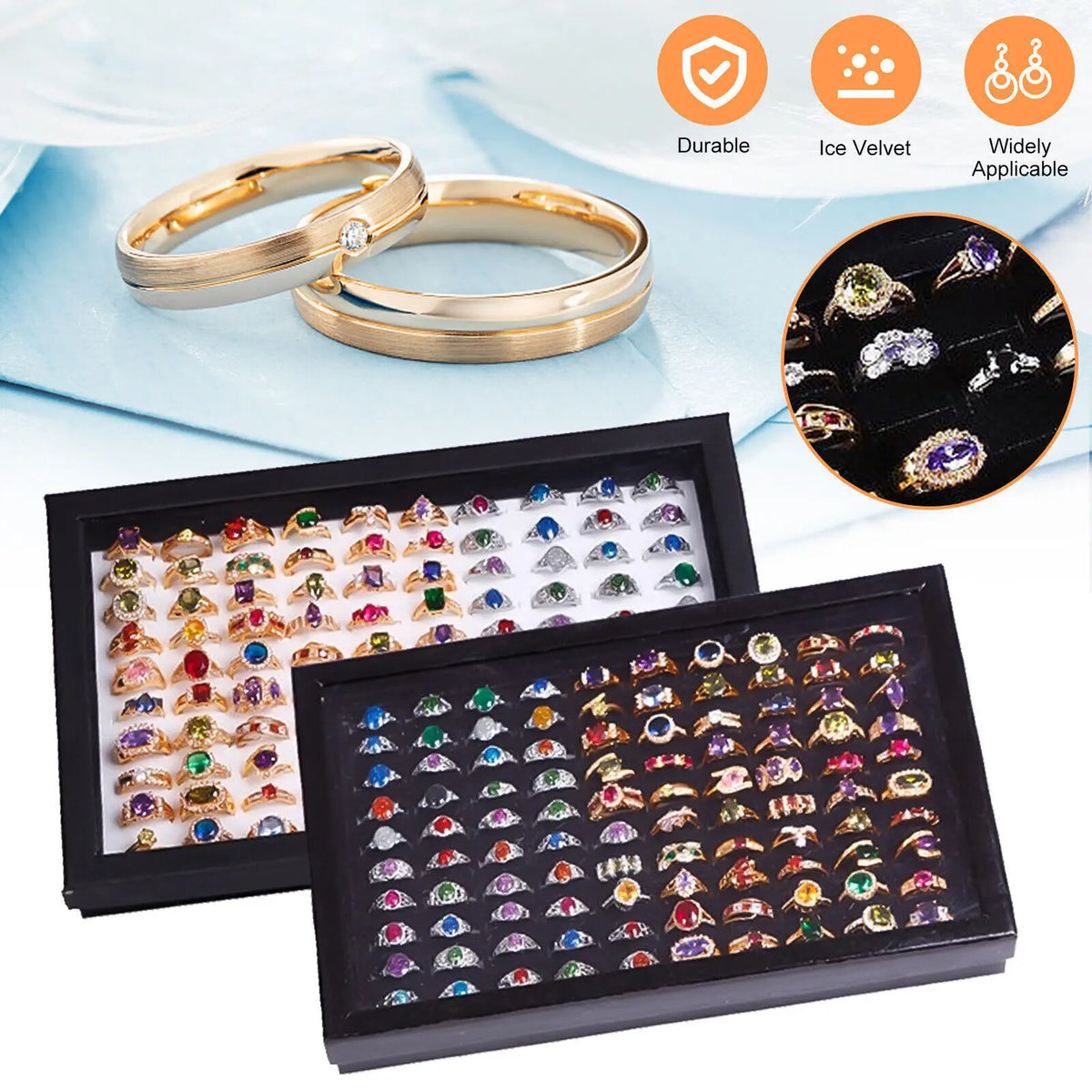 boîte bijoux moderne 100 slots velours blanc simili cuir noir rangement sécurité transparent boucles