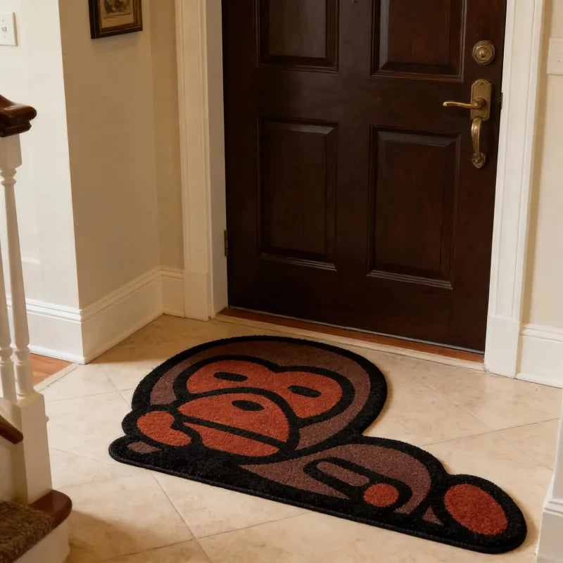 tapis moderne singe marron orange noir antidérapant polyester résistant chambre entrée