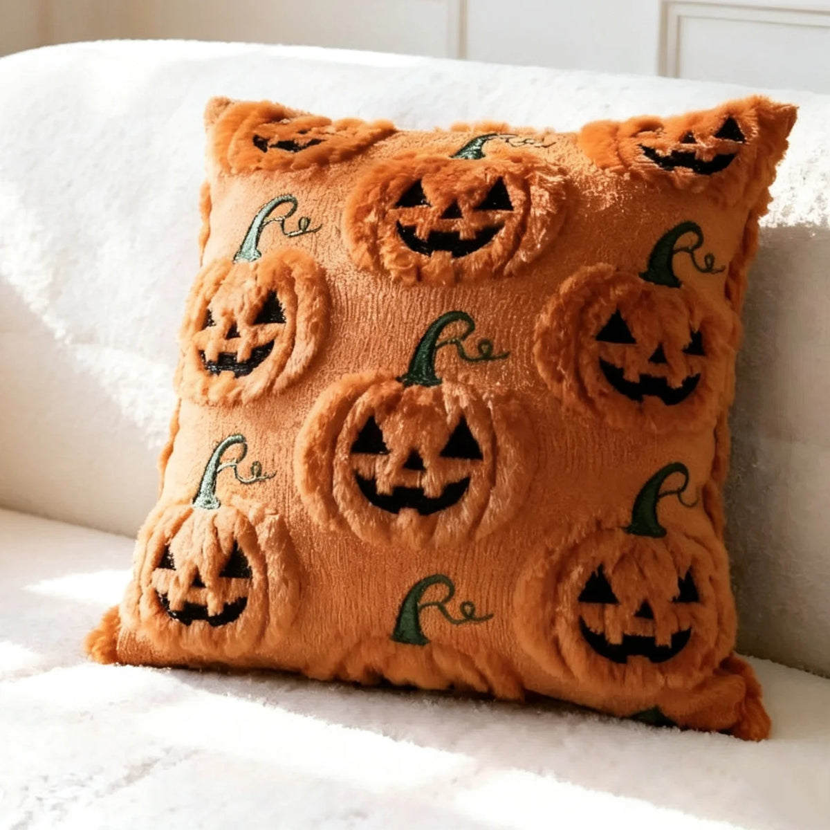 housse coussin halloween fantôme citrouille araignée orange décoration maison canapé chaise voiture polyester jacquard