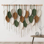 décoration murale boho feuilles stylisées coton biologique rubans vert beige gris
