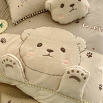 ensemble literie enfant ours mignon beige clair broderie pompons doux coton