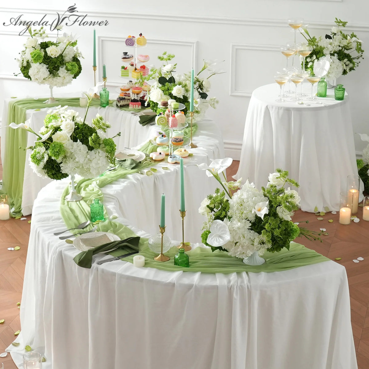 bouquet fleurs artificielles hydrangeas roses blanc vert decoration maison event anniversaire mariage