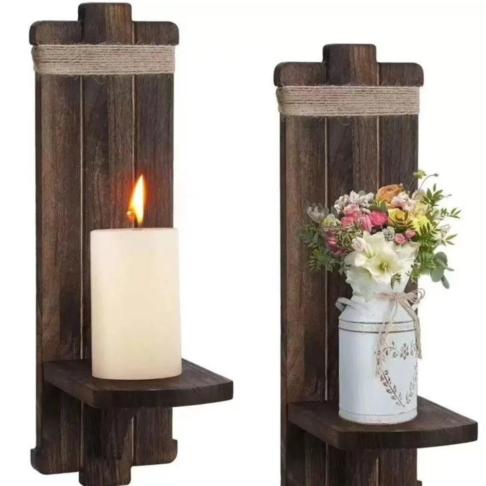 support mural décoratif bois rustique finition naturelle rustique moderne fixation murale bougie plante vase