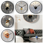 horloge murale moderne gris noir doré géométrique circulaire minimaliste quartz