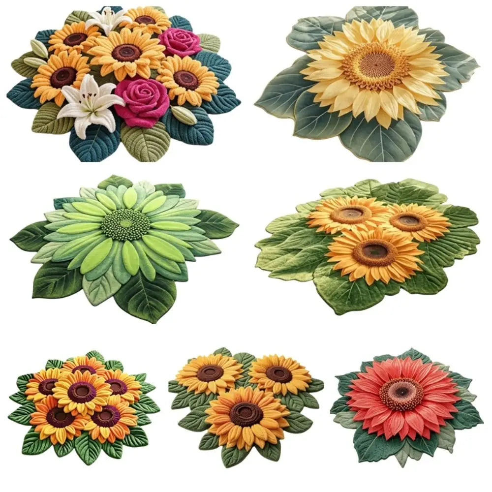 tapis fleurs tournesols roses lys vert jaune marron blanc rose texturé 3d antidérapant polyester