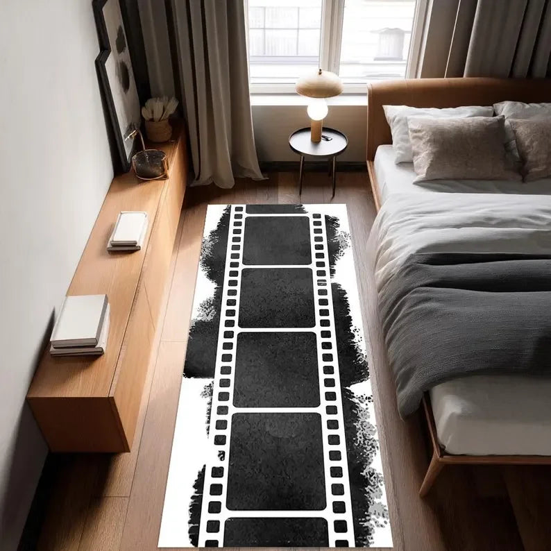 tapis sol cinema billets films pop corn moderne vintage rouge blanc chambre salon