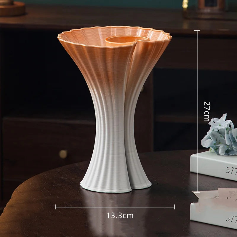 vase moderne rayures diagonales blanc orange rouge décoration maison arrangement floral