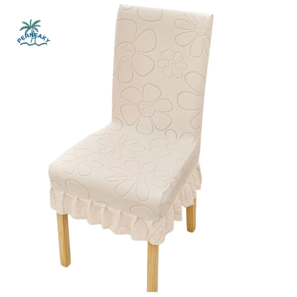 housses chaise moderne fleur dentelle 100% polyester beige orange gris