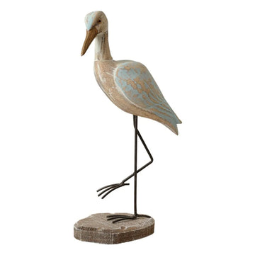 statue oiseau marin bois vieilli décoration héron rustique bleu brun patine métal noir