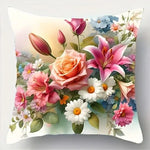 taies d'oreiller fleur multicolore rose blanc violet zip closure 45x45cm floral decoration chambre maison
