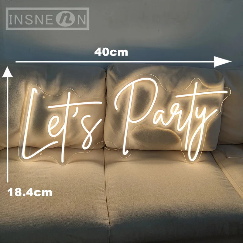 néon lumineux let's party blanc moderne élégant interrupteur câble usb chaînes inclusion manuel