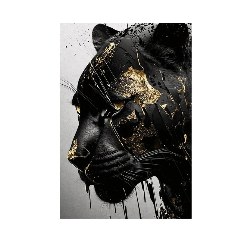 toile d'art abstraite contemporaine noire blanche dorée murale horizontal sans cadre