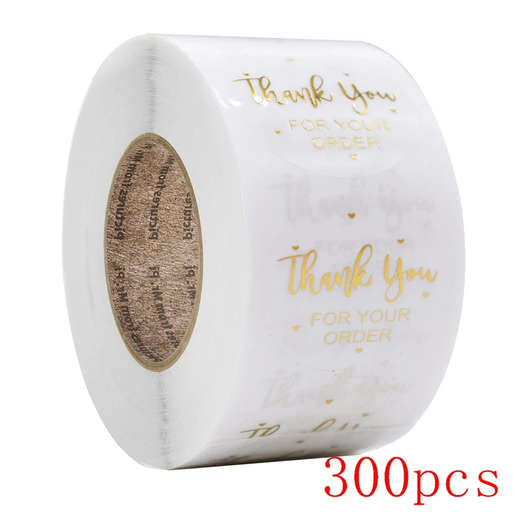 autocollants merci votre commande noir rose doré transparents élégants cœurs écriture manuscrite lot 50