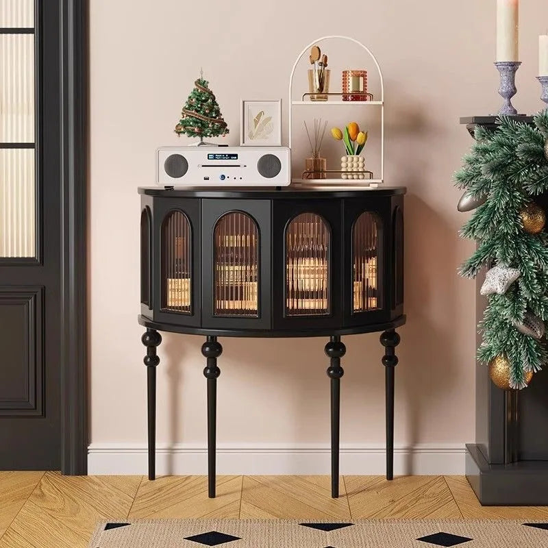 armoire salon vintage porte vitrée transparente rétro bois chaleureux étagère